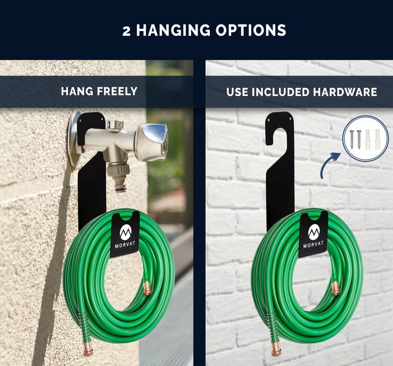 Morvat Premium 150 Ft Hose Hanger with Rust Resistant Metal, Organize Your Garden, Garage & Outdoor Storage Area, Wall Mount Holder or Hang/Hook Over Water Spigot with Included Screws - Image 3
